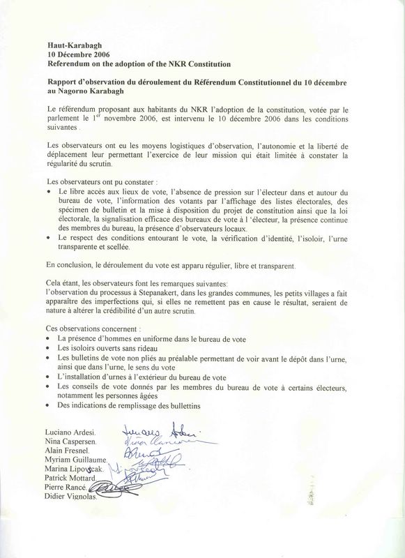 Rapports Référendum Haut Karabagh