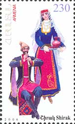 L&rsquo;Arménie émet une série de deux timbres sur les costumes traditionnels arméniens de la région du Daron et du Chirag