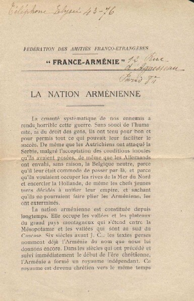 Fédération des amitiés Franco-etrangères , « France – Arménie».