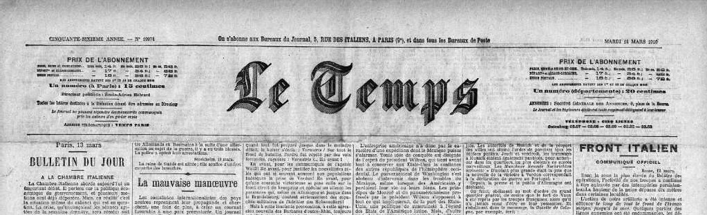Journal Le Temps 14 mars 1916
