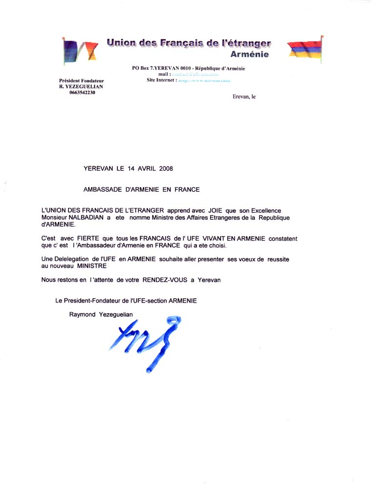 L&rsquo;Union des Français de l&rsquo;Etranger félicite Edouard Nalbandian