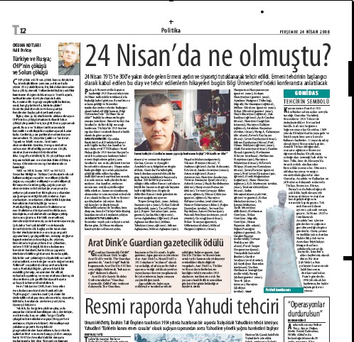 Le 24 avril dans le quotidien turc « Taraf »