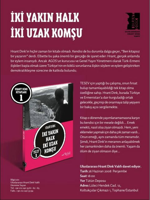 Sortie en Turquie du premier et seul livre de Hrant Dink
