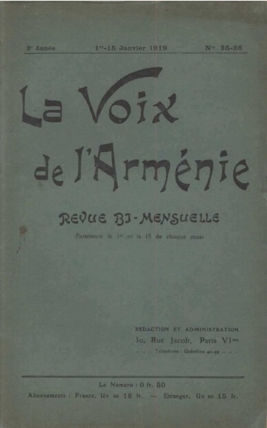 La Voix de l&rsquo;Arménie – janvier 1919 – n°25 et 26