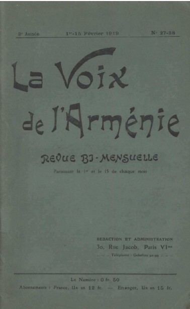 La Voix de l&rsquo;Arménie  – février 1919 – n°27 et 28