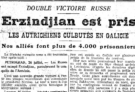 Le Matin  27 juillet 1916 : Erzindjian est pris