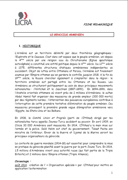 LICRA : Le génocide arménien