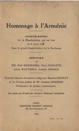 Hommage à l&rsquo;Arménie –  9 avril 1919
