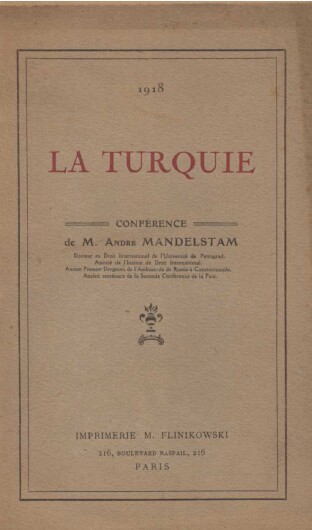 La turquie  – André Mandelstam – 1918