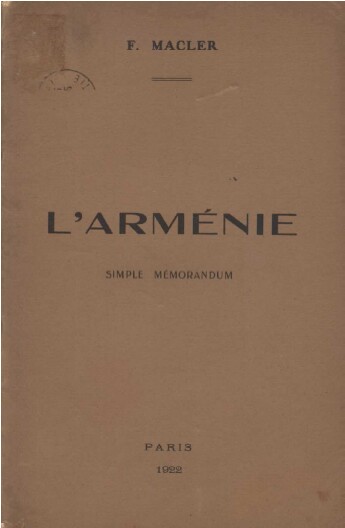 L&rsquo;Arménie simple mémorandum – Macler – 1922