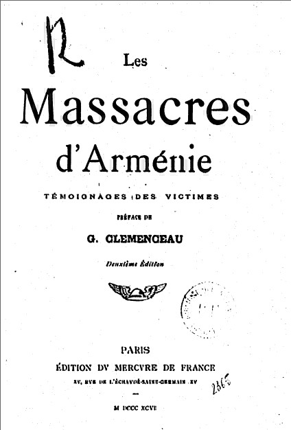 Témoignages sur les massacres d&rsquo;Arménie – Préface de G. Clémenceau – 1896