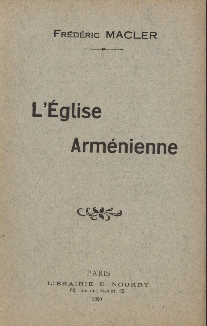L&rsquo;église Arménienne – Frédéric Macler – 1920
