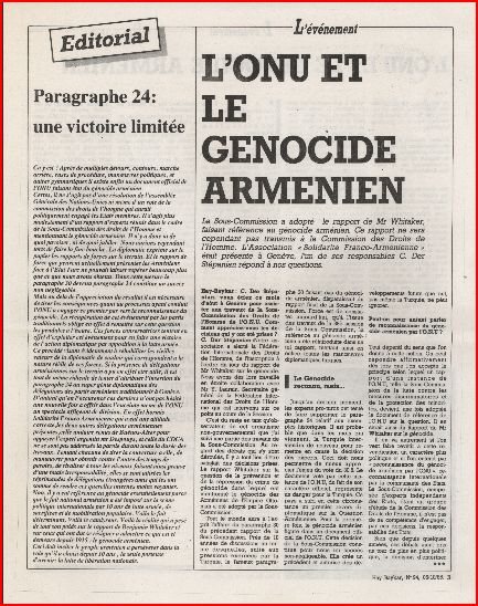 Hay Baykar 5 octobre 1985 : Le génocide des Arméniéns et l&rsquo;ONU