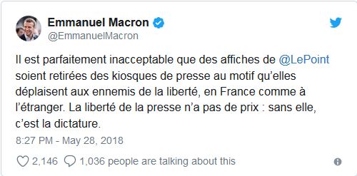Macron juge inacceptable le retrait de unes du Point sur Erdogan