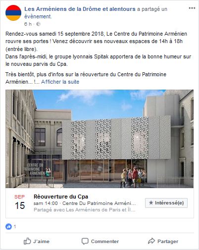 Rendez-vous samedi 15 septembre 2018, Le Centre du Patrimoine Arménien rouvre ses portes !