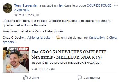 2ème du concours des meilleurs snacks de France