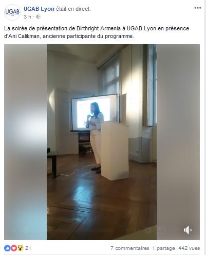 La soirée de présentation de Birthright Armenia à UGAB Lyon en présence d&rsquo;Ani Calikman, ancienne participante du programme.