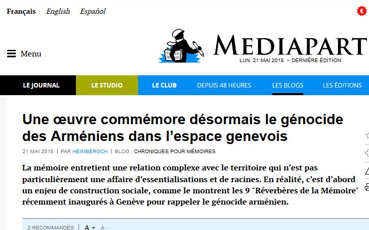 Une uvre commémore désormais le génocide des Arméniens dans l&rsquo;espace genevois