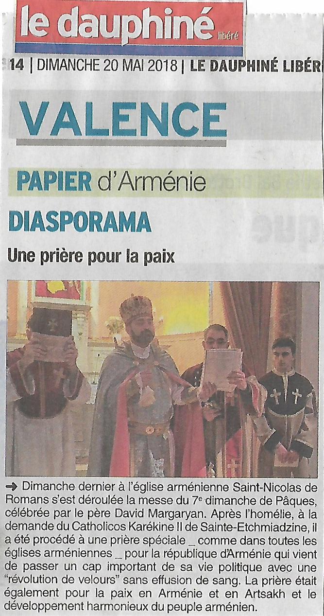 Le Dauphiné Libéré (édition de Valence): A Romans, une prière pour la paix en Arménie et en Artsakh