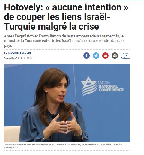 Hotovely: « aucune intention » de couper les liens Israël-Turquie malgré la crise