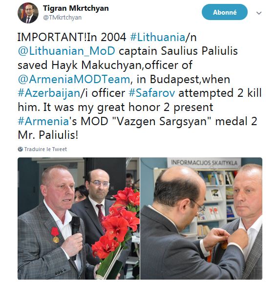 Un officier lituanien honoré pour avoir sauvé un militaire arménien en 2004