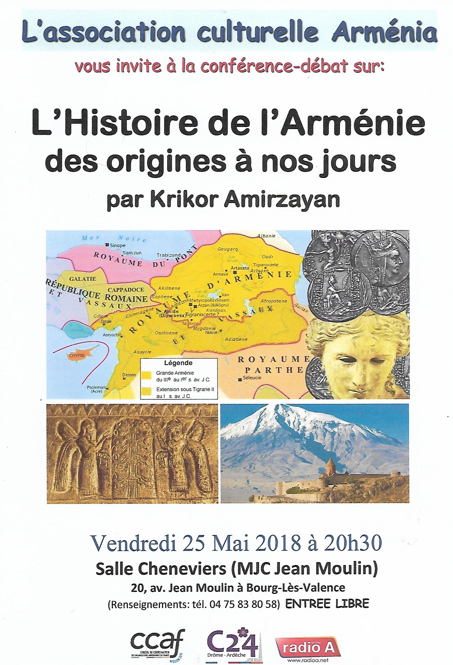 Conférence d&rsquo;« Arménia » sur « L&rsquo;Histoire de l&rsquo;Arménie des origines à nos jours » vendredi 25 mai à Bourg-Lès-Valence