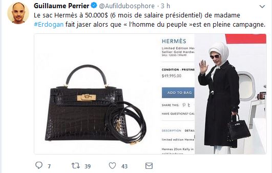 Le sac Hermès à 50.000$ (6 mois de salaire présidentiel) de madame Erdogan fait jaser