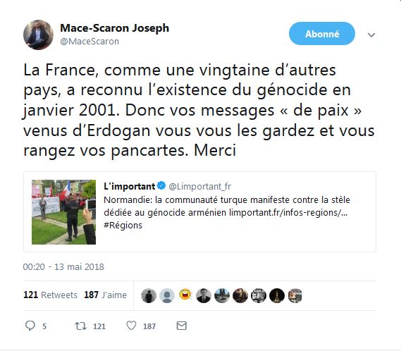 Joseph Mace-Scaron : vos messages « de paix » venus d&rsquo;Erdogan vous vous les gardez et vous rangez vos pancartes. Merci
