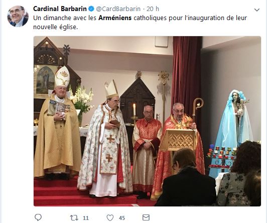 Cardinal Barbarin ‏:Un dimanche avec les Arméniens catholiques pour l&rsquo;inauguration de leur nouvelle église.