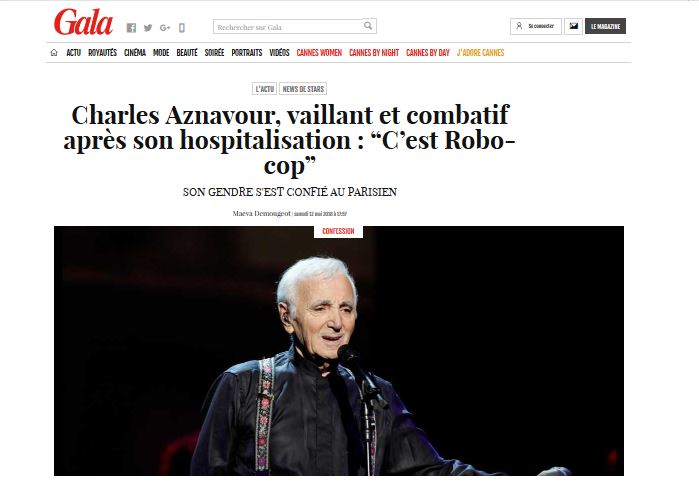Charles Azna­vour, vaillant et comba­tif après son hospi­ta­li­sa­tion : C&rsquo;est Robo­cop