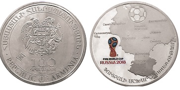 La Banque centrale d&rsquo;Arménie émet des monnaies commémoratives sur la Coupe du monde 2018