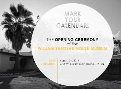 La maison-musée de William Saroyan à Fresno (Californie) sera inaugurée le 31 août