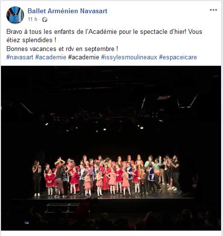 Ballet Arménien Navasart : Bravo à tous les enfants de l&rsquo;Académie pour le spectacle d&rsquo;hier! Vous étiez splendides !