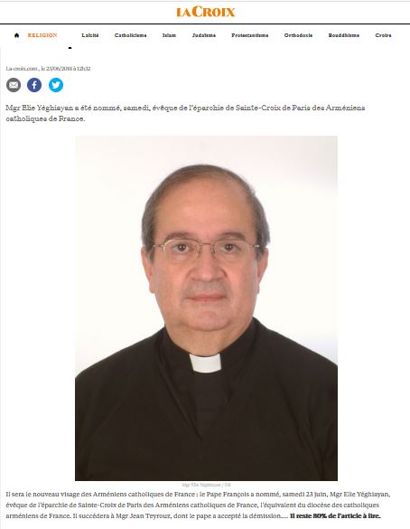 Un nouvel évêque pour les Arméniens catholiques de France