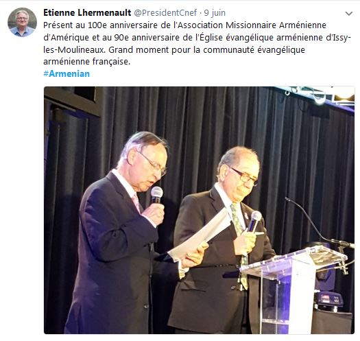 Etienne Lhermenault ‏: Présent au 100e anniversaire de l&rsquo;Association Missionnaire Arménienne d&rsquo;Amérique