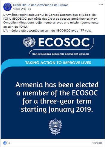 L&rsquo;Arménie rejoint aujourd&rsquo;hui le Conseil Economique et Social de l&rsquo;ONU (ECOSOC)