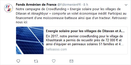 Notre campagne de Crowdfunding « Energie solaire pour les villages de Ditavan et Aknaghbyur » comporte un volet économique inédit!