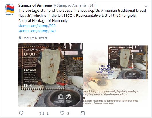 Un nouveau timbre-poste représente le pain traditionnel arménien lavash
