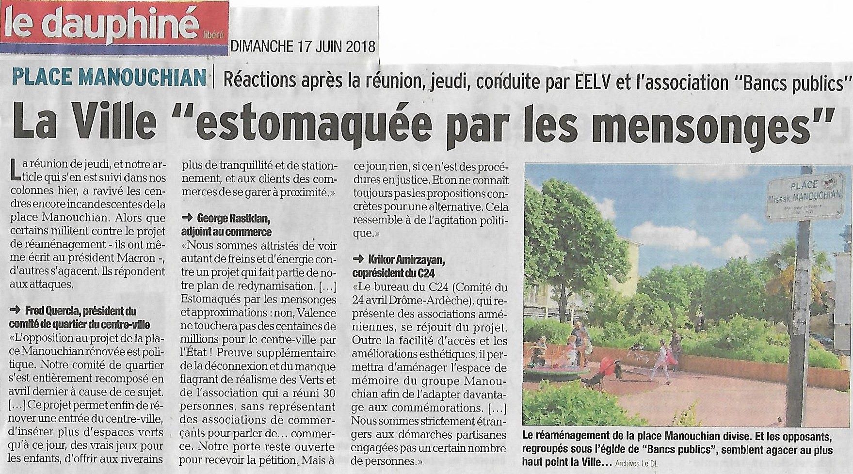 Le Dauphiné Libéré (édition de Valence): l&rsquo;aménagement de la place Manouchian à Valence