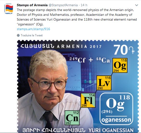 Le timbre-poste dépeint le physicien de renommée mondiale Yuri Oganessian