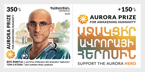 La poste d&rsquo;Arménie honore le Docteur Tom Catena récompensé par le Prix Aurora
