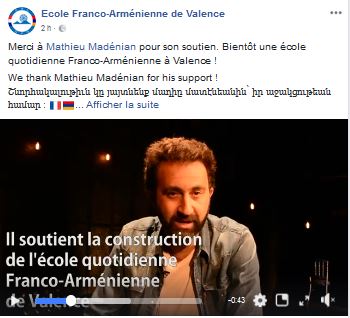 Merci à Mathieu Madénian pour son soutien. Bientôt une école quotidienne Franco-Arménienne à Valence !