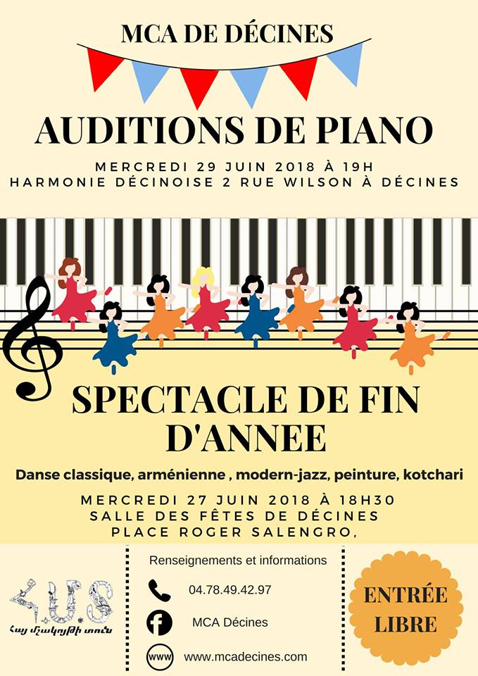 Venez fêter la fin de l&rsquo;année de cette saison 2017-2018 de la Maison de la Culture Arménienne de Décines