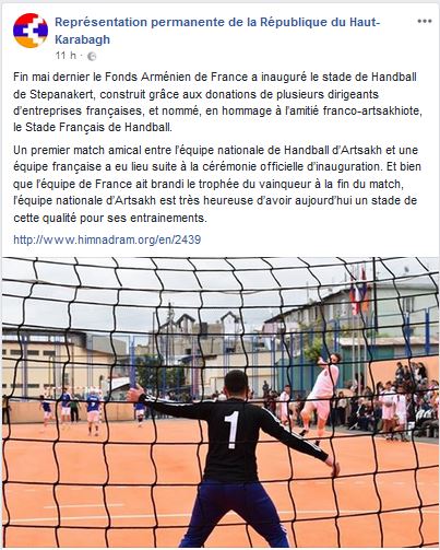 Fin mai dernier le Fonds Arménien de France a inauguré le stade de Handball de Stepanakert