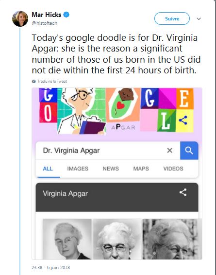 Google doodle rend hommage à l&rsquo;arménienne le Dr. Virginia Apgar