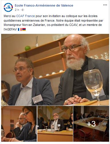 Ecole Franco-Arménienne de Valence :Merci au CCAF France pour son invitation au colloque sur les écoles quotidiennes arméniennes de France