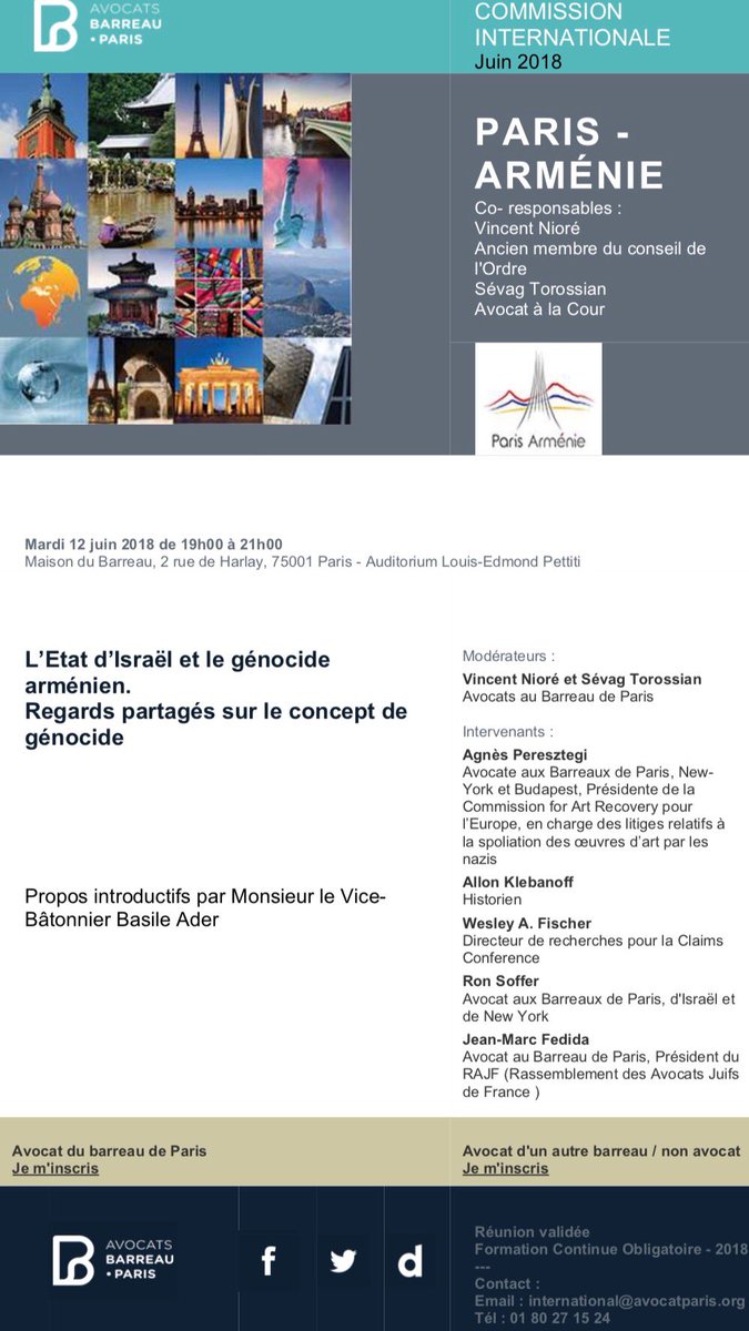 Prochaine réunion de la Commission Paris-Arménie avec le RAJF : « L&rsquo;Etat d&rsquo;Israël et le Génocide arménien »