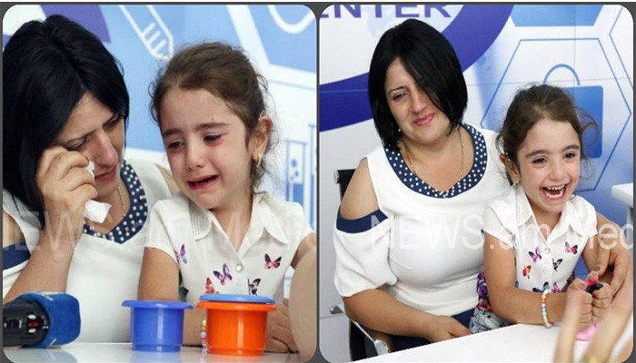 A Erévan, Arpi une jeune fillette de 5 ans originaire de l’Artsakh entend pour la première fois de sa vie
