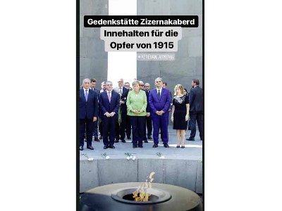 Angela Merkel se recueillant devant le mémorial du génocide des Arméniens à Yerevan sur sa page officielle d’Instagram