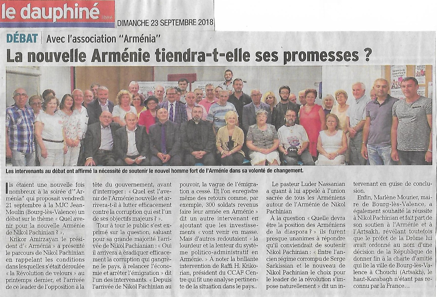 Le Dauphiné Libéré (édition de Valence): le débat d' »Arménia » sur l’avenir de l’Arménie de Nikol Pachinian